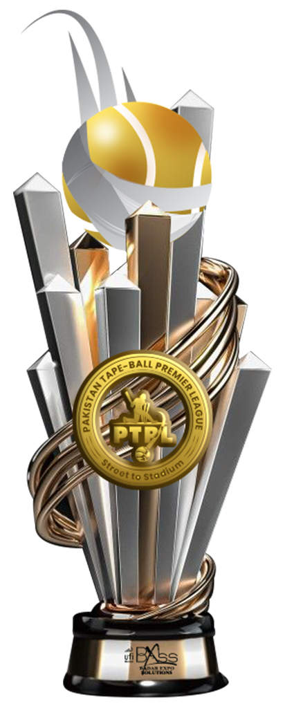 PTPL 2025 Champions Trophy showcasing the official trophy design of the Pakistan Tape Ball Premier League.